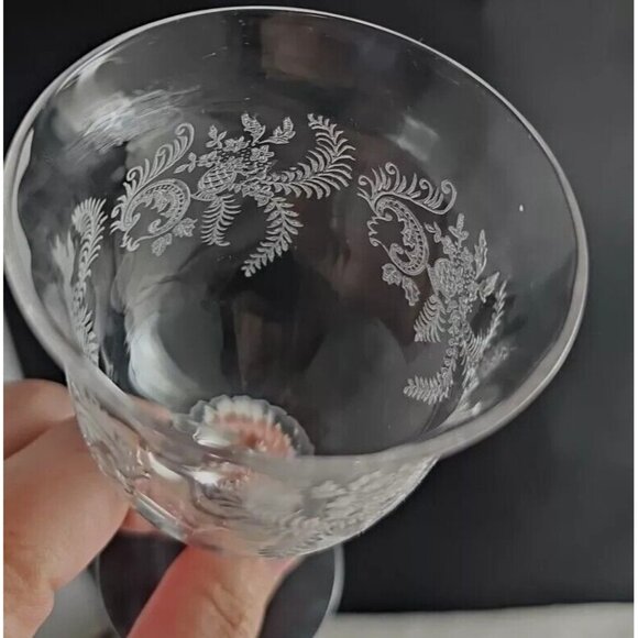 Antique Fostoria Florid Footed Cocktail Glasses 5" wine paisley etched Rare - Picture 7 of 9